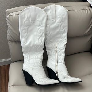 Knee High White Western Boots